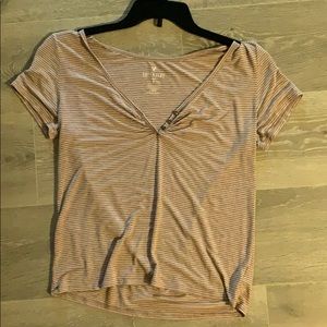 Pink and white striped V-Neck